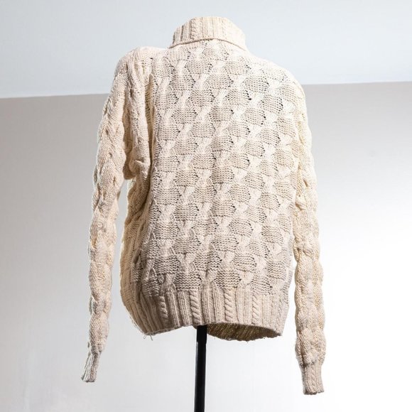 Vintage Cable Knit Sweater Turtleneck Ivory Floral Size 18/20 - Picture 2 of 3